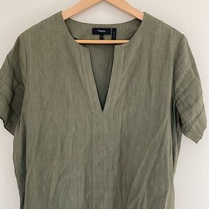 FINAL SALE!! Theory Sharkskin Short-Sleeve Shift Dress Slit Front Shift Deep M